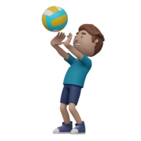 A cartoon boy is holding a volleyball. 3d render. png