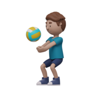 A cartoon boy is holding a volleyball. 3d render. png