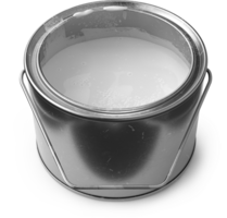 scratched metal paint can, with white paint inside the can, spattering with white drops, can with handle png