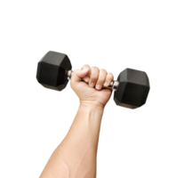 Man holding a dumbbell in his hand transparent png