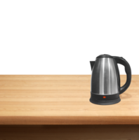 Electric kettle on a wooden table transparent png