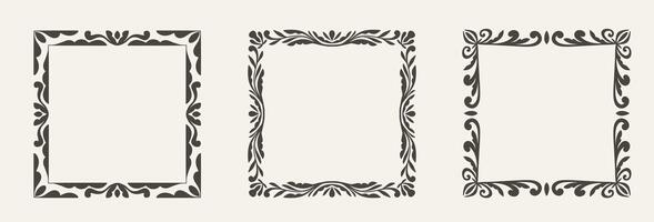 Set of Vintage Ornament Frames. Elegant Decorative Square Border for Wedding Invitation and Scrapbooking design vector