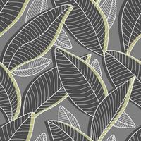 Seamless pattern with stylized leaves. Background Curved lines Leaves Grey and Green.Illustration of plant for fabric, textile, wrapping paper, cover, package. vector