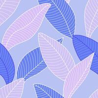 sin costura modelo con estilizado hojas. antecedentes curvo líneas hojas lila y púrpura. ilustración de planta para tela, textil, envase papel, cubrir, paquete. vector