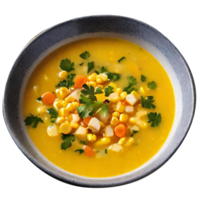 Delicious creamy corn soup served png