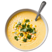 Delicious creamy corn soup served png