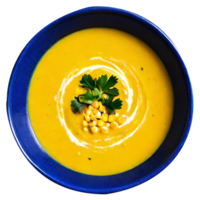 Delicious creamy corn soup served png