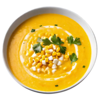 delicioso cremoso maíz sopa servido png
