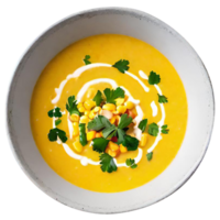 Delicious creamy corn soup served png