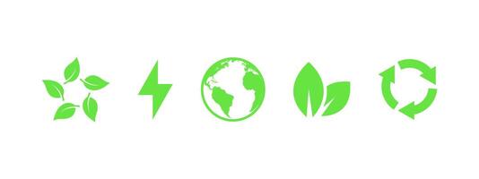 Recycled and renewable materials, clean electricity, icons vector