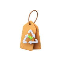 Paper bio price tag with recycling sign. 3d symbol of nature and ecology png