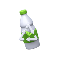 Plastic recycling. 3d plastic bottle with a recycling sign. Reusable concept png