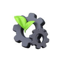 Gear with Leaf 3d Icon. Eco industry icon and ecological industry png