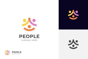 People group together logo icon design with happy people. human community graphic symbol. friendship logo template vector