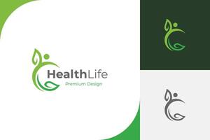 people health life logo icon design. people grow with green leaf icon symbol for health lifestyle logo illustration design element vector