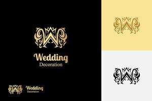 letter W wedding identity logo design with abstract decoration element vector