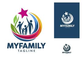 Happy family logo, silhouette of a family of two children vector