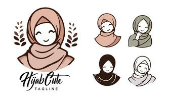 Muslim women's hijab fashion logo set, hijab shop logo collection vector