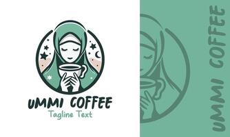 musulmán mujer café logo, mujer vistiendo hijab vector