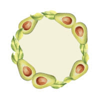 avocado ghirlanda. metà frutta e le foglie. botanico verdura mano disegnato acquerello illustrazione. può essere Usato per carte, loghi e cibo design. Vintage ▾ stile. png