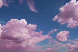 pink boundless expanse of the sky with cumulus clouds and rays of the sun, moments of daybreak and sunset photo