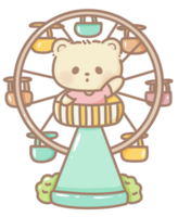 Handdrawn illustration Cute kawaii yellow teddy bear on a ferris wheel clipart fun amusement park pastel color greeting card birthday invitation png