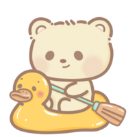 dessiné à la main illustration mignonne kawaii Jaune nounours ours dans une canard pagayer bateau clipart amusement amusement parc pastel Couleur salutation carte anniversaire invitation png