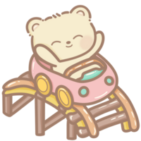 handgemalt Illustration süß kawaii Gelb Teddy Bär auf ein Walze Untersetzer Zug Clip Art Spaß Amüsement Park Pastell- Farbe Gruß Karte Geburtstag Einladung png