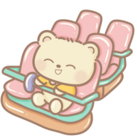 dessiné à la main illustration mignonne kawaii Jaune nounours ours sur une rouleau Coaster train clipart amusement amusement parc pastel Couleur salutation carte anniversaire invitation png