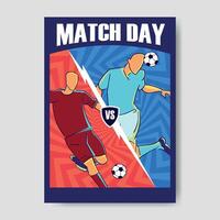 poster template with 2 players facing each other in a soccer match vector