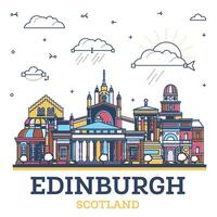 contorno Edimburgo Escocia ciudad horizonte con de colores moderno y histórico edificios aislado en blanco. Edimburgo paisaje urbano con puntos de referencia vector