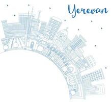 Outline Yerevan Armenia City Skyline with Blue Buildings and Copy Space. Yerevan Cityscape with Landmarks. Business Travel and Tourism Concept with Historic Architecture. vector