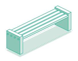 Isometric outline modern street bench. Minimalist object isolated on clean white background. Perfect for representing public spaces, urban planning, and modern architecture. vector