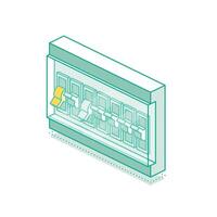 Isometric electrical panel with switches, fuse, contactor and automatic circuit breaker. Outline switchboard box. Power distribution device. vector