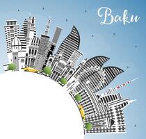 Baku Azerbaijan City Skyline with Color Buildings, Blue Sky and Copy Space. Baku Cityscape with Landmarks. Business Travel and Tourism Concept with Historic Architecture. vector