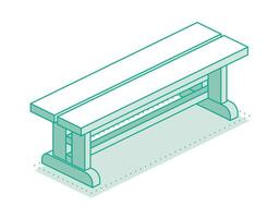 Isometric outline old antique bench. illustration. Minimalist object isolated on clean white background. vector