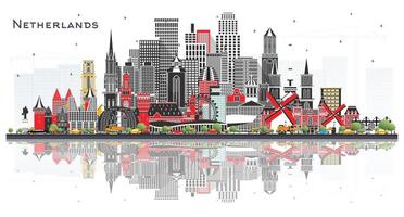 Netherlands Skyline with Gray Buildings and reflections Isolated on White. Tourism with Historic Architecture. Cityscape with Landmarks. Amsterdam. Rotterdam. The Hague. Utrecht. vector