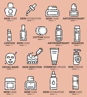 Skin care routine icons set. Linear icon. Personal care products. vector