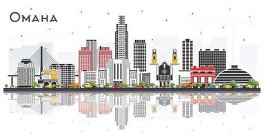 Omaha Nebraska City Skyline with Color Buildings and reflections Isolated on White. Travel and Tourism Concept with Historic Architecture. Omaha USA Cityscape with Landmarks. vector