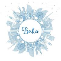 Outline Baku Azerbaijan City Skyline with Blue Buildings and Copy Space. Baku Cityscape with Landmarks. Business Travel and Tourism Concept with Historic Architecture. vector