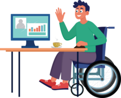 discapacitado persona sentado en un silla de ruedas haciendo negocio trabajo png