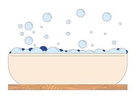 bañera con espumoso agua 2d lineal dibujos animados objeto. bañera preparado para cuerpo Lavado y relajación aislado línea elemento blanco antecedentes. spa procedimientos color plano Mancha ilustración vector