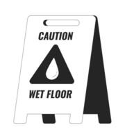 Wet floor caution sign black and white 2D line cartoon object. Warning visitors about slippery surface solated outline item. Dangerous accidents prevention monochromatic flat spot illustration vector