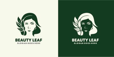 Beauty Leaf logo template, Leaf with women face logo design concept, EPS 10 pro illustration. vector