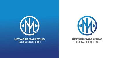 Initial Letter N and M with network marketing Logo Branding Identity Logo Design Template vector