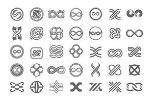 Unique and professional Set of infinity symbols set. Infinity symbol set, Infinity symbol collection. Pro icon logos set. Black co ntours of different shapes, thickness and style isolated on white. vector