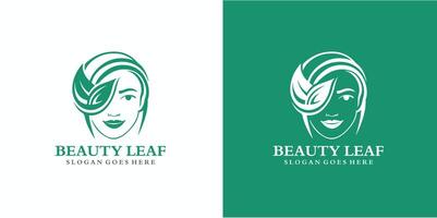 belleza hoja logo plantilla, hoja con mujer cara logo diseño concepto, eps 10 Pro ilustración. vector