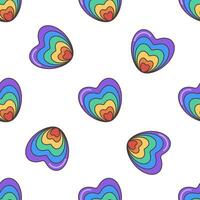 GBTQ Pride heart seamless pattern. Heart with LGBT Pride Rainbow Flag Pattern. Flat illustration in Groovy 70s style. vector