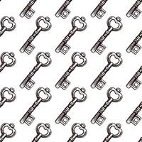 Hand-drawn seamless pattern of vintage decorative keys sketches with intricate forging. Ink and pen drawing illustration, keys on white background. vector