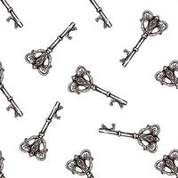 Hand-drawn seamless pattern of vintage decorative keys sketches with intricate forging. Ink and pen drawing illustration, keys on white background. vector